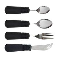 Adaptive Utensils. OXO Good Grips 4-Piece Weighted Utensil Set - 6 oz. Rocker Knife, Bendable Fork and (2) Spoons. Built Up Handle. Helps Parkinson’s, Spasticity, Arthritis and Limited Hand Control.