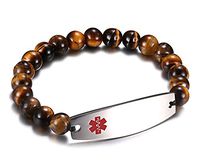 JF.JEWELRY Free Engraving Medical Alert ID Bracelet for Women and Men with Fashin Pattern Beaded Stretch Link