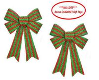 P2P Tis' The Season Christmas Holiday Decorative Festive Green & Red Striped Bows (Bonus: Canzonet Tags) ~ (2) Large Green & Red Striped Bows Both Measuring 9x15 inches~ Bundle of 3