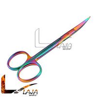 LAJA IMPORTS Multi Color Rainbow SUPERCUT IRIS Micro Scissors 4.5" Curved with ONE Serrated Blade Stainless Steel
