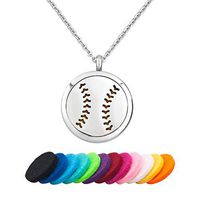 CLY Jewelry Aromatherapy Essential Oil Diffuser Necklace Stainless Steel Locket Pendant Necklace Baseball with Colorful Refill Pads Sporty Gift for Women Men Girl Boy Birthday Mother's Day Christmas