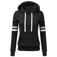 CHIDY Womens Slim Casual Stripe Printed Long Sleeve Drawstring Yoga Sweatshirt Hoodies Pullover with Pocket(Medium,Black)