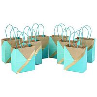Hallmark 6" Small Paper Gift Bags (Pack of 8 - Kraft, Turquoise & Mint) for Birthdays, Weddings, Mother's Day, Easter, Baby Showers, Bridal Showers, Care Packages, May Day