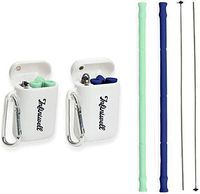 Infiniwell 2 Pack Reusable Silicone Collapsible Drinking Straws with Keychain Case and Cleaning Brush (Food-Grade, Portable, Foldable) - Navy & Aqua
