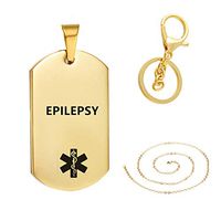 LiFashion LF 316L Stainless Steel Sos Emergency ICE Epilepsy Medical Alert ID Dog Tag Pendant Necklace Caduceus Keychain for Men Women Gold