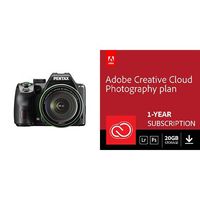 Pentax K-70 Weather-Sealed DSLR Camera with 18-135mm Lens (Black) with Adobe Creative Cloud Photography Plan 20 GB (Photoshop+Lightroom) 12-Month Subscription