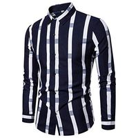 Sunhusing Mens Colorblock Striped Print Casual Lapel Long Sleeve Button Down Shirt Business Leisure T-Shirt(Blue,XL)