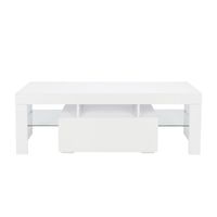 Acazon LED TV Cabinet Media Console Cabinet with Single Drawer Living Room Storage High Gloss (US Stock) (White)