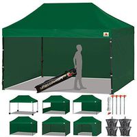 ABCCANOPY Canopy Tent Popup Canopy 10x15 Pop Up Canopies Commercial Tents Market stall with 6 Removable Sidewalls and Roller Bag Bonus 4 Weight Bags and 10ft Half Wall, Forest Green