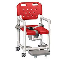 IPU ELT817 P FRSB Elite Shower Chair Commode with Footrest and Safety Belt for use Over existing Toilet, Bedside, and in The Shower (Red)