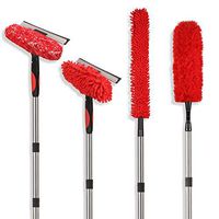 HIWARE Professional Window Squeegee Kit with Extension Pole, Includes Window Squeegee, Microfiber Feather Duster, Ceiling Fan Duster, Window Washing Equipment for Window, Bookshelves, Ceiling Fan