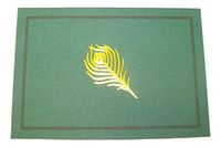 Gold Embossed Blank Notecards ~ Peacock Feather on Green (6 Cards, White Envelopes)