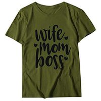 Short Sleeve Tee Blouse for Women,Amiley Womens Letter Printed Wife Mom Boss Crewneck Casual Short Sleeve Blouse Tops Tshirts