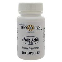 Folic Acid 20mg 100 Capsules - 3 Pack - Bio-Tech Pharmacal