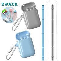 Collapsible Reusable Straws with Case Food-Grade Silicone Portable Drinking Straw Foldable Straws with Cleaning Brush for Travel Home Office 2 Pack (Blue&Grey)