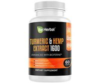 BE HERBAL Turmeric Curcumin with Hemp Oil Extract and Bioperine 1600mg. Joint Pain Relief, Anti Inflammatory, Anti Anxiety, Stress and Sleep Support Supplement with 95% Curcuminoids and Black Pepper