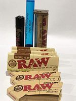 Raw Organic Hemp Rolling Paper 1 1/4 (3 Packs) Raw Cones Tips (3 Packs) Plus Raw Roller 79MM, Raw Black Clipper and Small DoobTube.