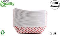 800ct Heavy Duty Disposable Paper Food Tray (2 LB) - Red Check Food Tray, USA MADE, Recyclable, Biodegradable, Compostable, Great for Picnics, Carnivals, Party, Camping, BBQ, Restaurants, Fries