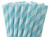 Baby Blue Candy Striped Paper Drinking Straws 25 ct. - Twilight Parties