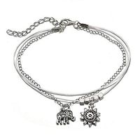 Bohemian ancient silver sun elephant rope anklet CG