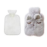 Transparent Hot Water Bottle with Super Soft Plush Cover Reusable Rabbit Furry Print Cover Set for Relief Body Warm Pain Stomach
