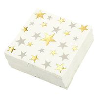 Blue Panda 50 Pack Cocktail Napkins, 3-Ply Silver & Gold Stars Disposable Paper Napkins for Birthday and Baby Shower, Folded 5 x 5 Inches