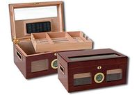Prestige Import Group - The Valencia Glass Top Cigar Humidor - Capacity: 120 - Color: Cherry with Digital Hygrometer