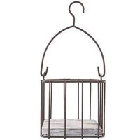 Flower Hanging Iron Basket ，Northern Europe Style Wooden Base Iron Flower Hanging Stand Artificial Plants Square Basket