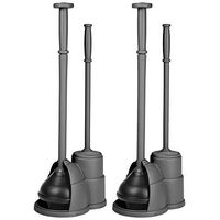mDesign Modern Slim Compact Freestanding Plastic Toilet Bowl Brush and Plunger Combo Set with Holder for Bathroom Storage Organization, Heavy Duty, Deep Cleaning, Covered Brush, 2 Pack - Charcoal Gray
