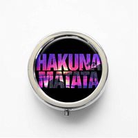 RhyNSky Hakuna Matata On Sunset Mini Portable Pocket Pill Box Case Holder for Purse, 3 Compartments, Silvery, C1367