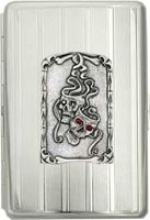 100mm "Comedy Tragedy Masks" Cigarette Case / Stash Holder- Vertical Line Pattern (Gift Box Edition)