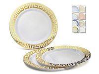 " OCCASIONS" 40 Plates Pack, Heavyweight Disposable Wedding Party Plastic Plates (6.25'' Dessert/Bread Plate, Milano White & Gold)
