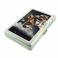 Cigarette Case with Built in Lighter Funny Smoking Chiwawa Dog Animal S1 Smoking King Size Cigarettes Silver Metal Wallet 4" X 2.75" RFID Protection Hilarious