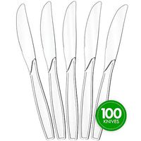 Plasticpro Disposable Clear Plastic Cutlery Disposable utensils Heavyweight 100 Count (Knives)