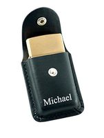Personalized Black Leather Lighter Pouch with Belt Loops-Free Laser Engraving