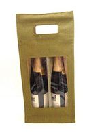 Wine Bag - Jute Bottle Bag Double Sage with enclosed Bamboo Handles (Pack of 6)