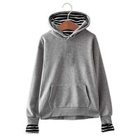 HNTDG Women's Solid Color Long Sleeve Casual Striped Stitching Fake Two-Piece Hooded Sweatshirt Gray