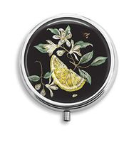 Euger Custom Flowers and Lemon with Bee Round Pill Box Case Tablet Medicine Pocket Purse Travel Pill Vitamin Decorative Box Case Holder 3 Compartment Medicine Case