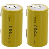 2x Exell D Size 1.2V 4000mAh NiCD Rechargeable Batteries with Tabs for meters, radios, hybrid automobiles, high power static applications (Telecoms, UPS and Smart grid), radio controlled devices