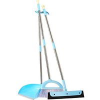 Broom and Dustpan Broom Set Household sweeping broom set toilet floor scraper soft hair broom Long Handled Dustpan and Brush Set wisp broom (Color : Blue)