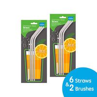 RE-USABLE STAINLESS STEEL DRINKING STRAW - 6 PACK WITH 2 CLEANING