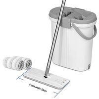Microfiber Flat Floor Mop And Bucket Set, Professional Flat Squeeze Mop Pads For Wet Dry Floor Cleaning, Stainless Steel Handle And 360 Degree Swivel Head