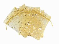 QIANHAILIZZ 100 Moon Star Organza Jewelry Gift Pouch Candy Pouch Drawstring Wedding Favor Bags (gold, 3.5 x 4.7 inch)