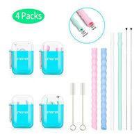 ETEKYER 4 packs Reusable Collapsible Straws, Food-Grade Foldable Silicone Drinking Straw with 4 Portable Case and 4 Cleaning Brush, for Travel, Coffee, Boba, Bubble Tea, Milkshake, Smoothies