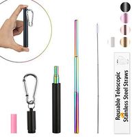 Reusable Collapsible Straw, 9.25'' Rainbow Portable Drinking Straw, BPA Free Telescopic Stainless Steel Metal Straws with Black Case for Drink Coffee, Smoothie, Juice, Milkshake - Best Christmas Gift
