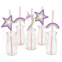 36 Pack Biodegradable Paper Straws, Design of Unicorn Straws, Bulk Drinking Paper Straws for Household and Party Supplies,