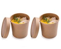 SOHAPY 25-CT 16 oz Frozen Dessert Ice Cream Containers Cups Sets with Lids Disposable Paper Frozen Yogurt Bowls Recyclable Paper Cup Takeout Food Container Heavy Duty Paper Cups (khaki)