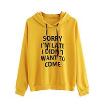 CHIDY Women's Casual Letter Printed Drawstring Long Sleeve Sweatshirts Loose Tops Pullover Hoodie(Large,Yellow)
