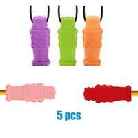 HBIAO Sensory Chewing, Colorful Chew Necklace Sensory Toys for Autism Chewy Pencil Toppers Set 5 Pcs