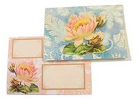 It's A Beach Life Blank Note Cards with Matching Decorated Envelopes ~ Pink Flower on Blue (6 Cards with Pink Flower Envelopes; 3.75" x 5.25")